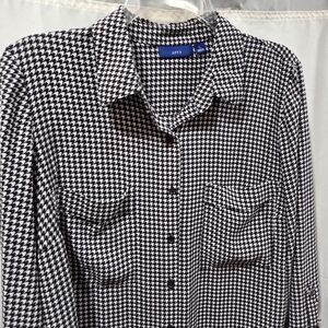 Houndstooth LS Apt 9 Blouse Sz L Utility Pocket Corp-core Professional
